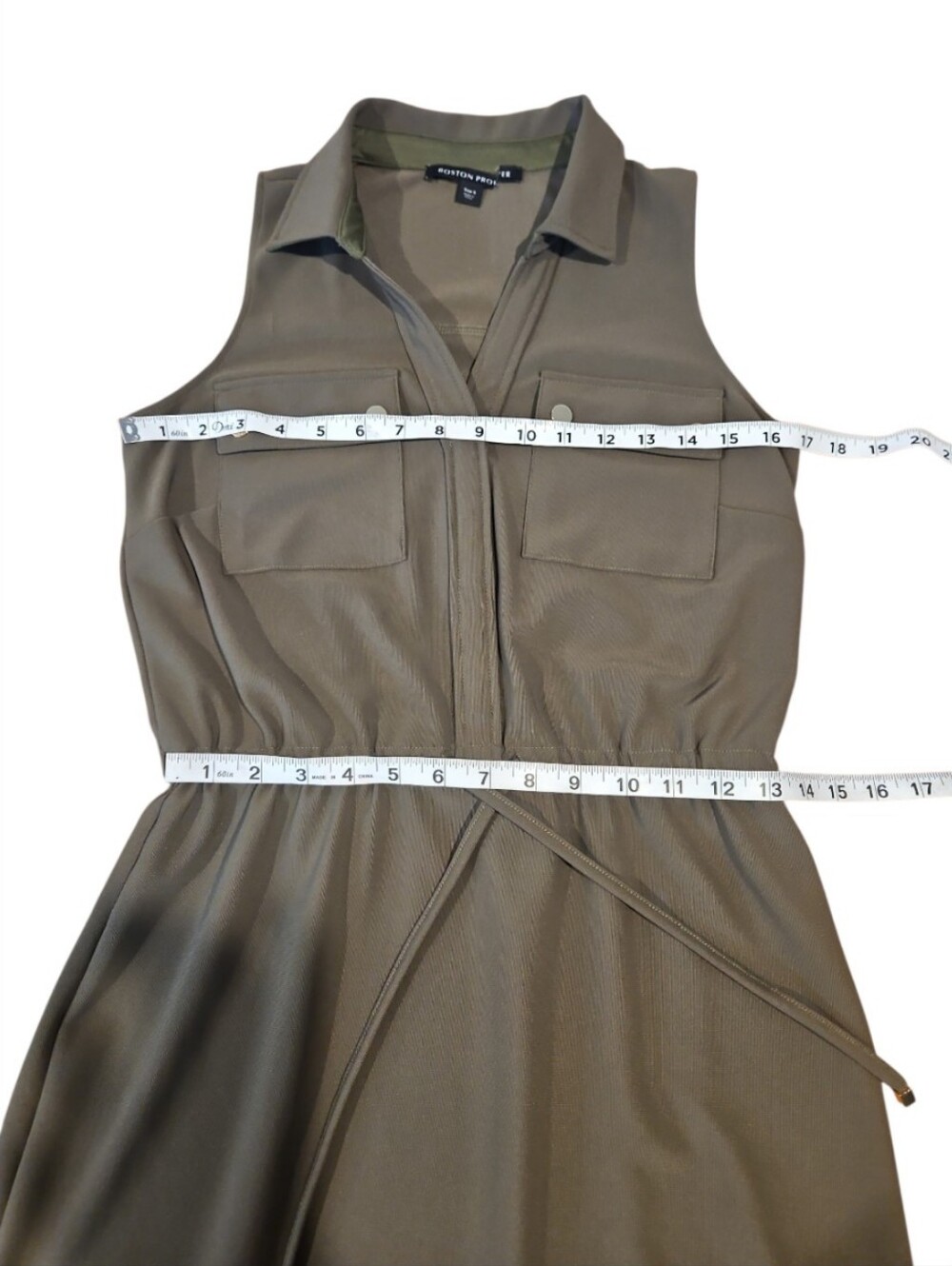 Boston Proper Beyond Travel Drawstring Utility Dress Olive Green sz S - Picture 8 of 12